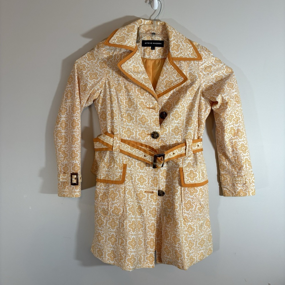 Steve Madden Women's Trench Coat Retro Style Tie Waist Jacket Size Large Orange